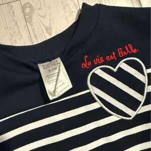 Badgley Mischka Navy and White Striped Heart Sweater